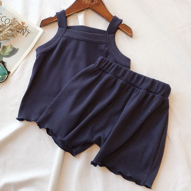 Baby Solid Color Soft And Comfortable Sleeveless Vest Shorts Suit