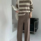 Women's Polo Collar Half Zipper Knitting Suit Stripes