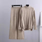 High-end Mock Neck Sweater Wide-leg Pants Suit Women