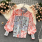 Lantern Sleeves Contrast Color Stitching Temperament POLO Collar Ladies Shirt Trend
