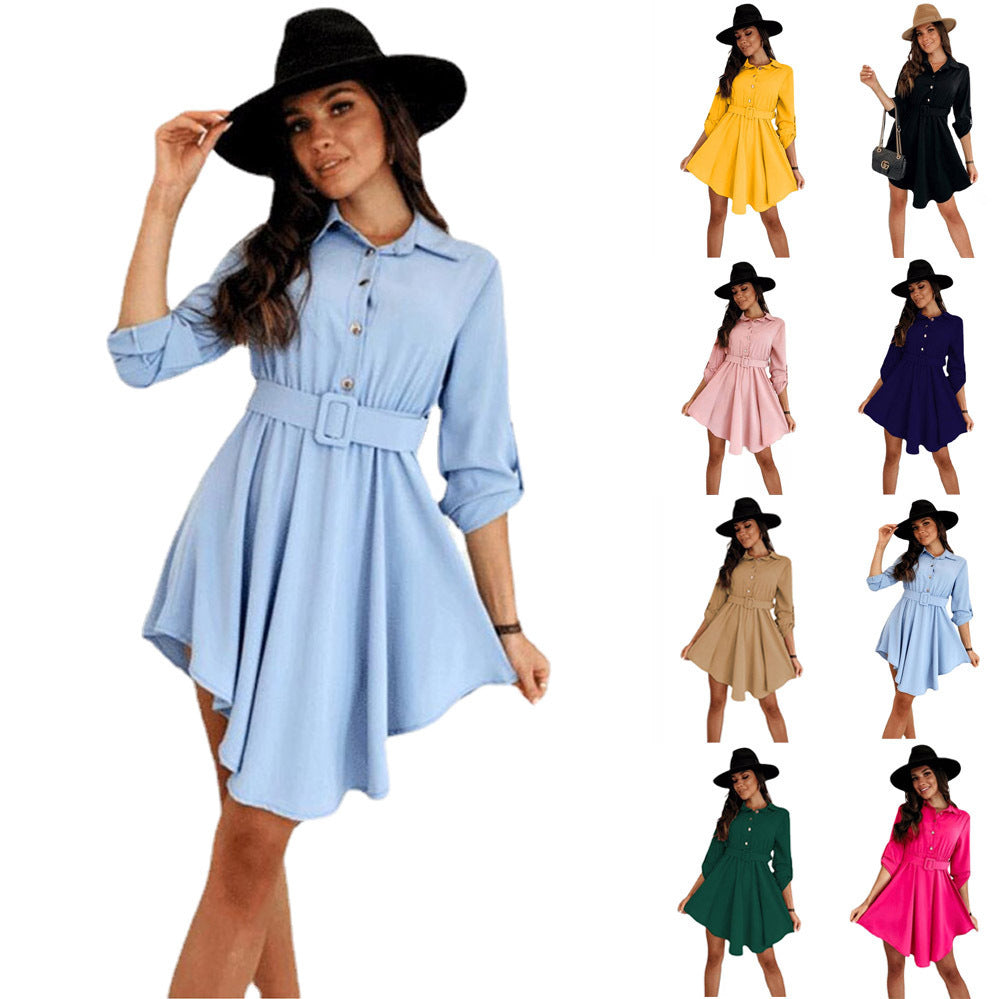 Spring NEW Long Sleeve Solid Color Dress
