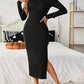 Women's Long-Sleeve Slit Knitted Dress
