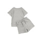 Costume deux pièces décontracté gris à carreaux, manches larges et taille ajustée