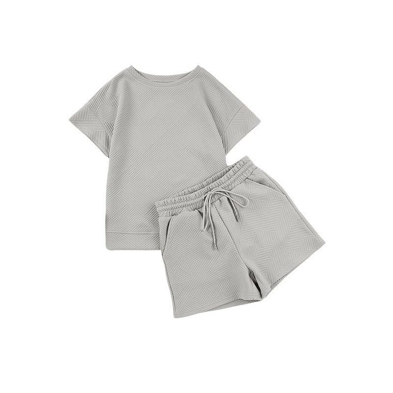 Costume deux pièces décontracté gris à carreaux, manches larges et taille ajustée