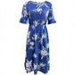 Fashionable Cinched Waist Round Neck Short-sleeve Printed Dress