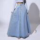 Retro Style Fashionable Large Swing Design Single-breasted Denim Skirt