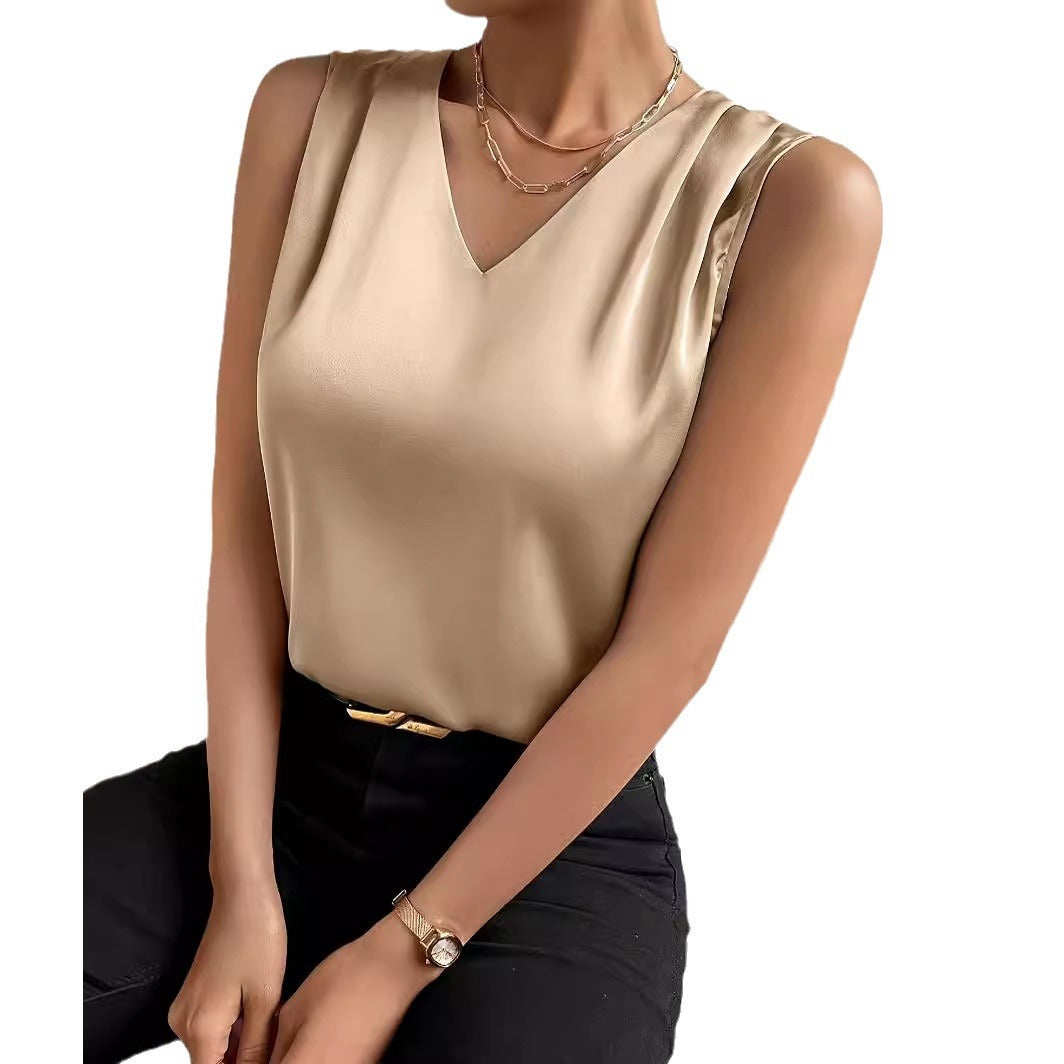 Haut sans manches en satin pour femme