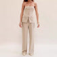 Graceful Tube Top Suit Fashion Button Sleeveless Top And Straight Pants Women's Trousers Set
