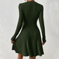 European And American Women's V-neck Waist-cinching Popular Fabric Ribbed Brushed Long-sleeve Dress