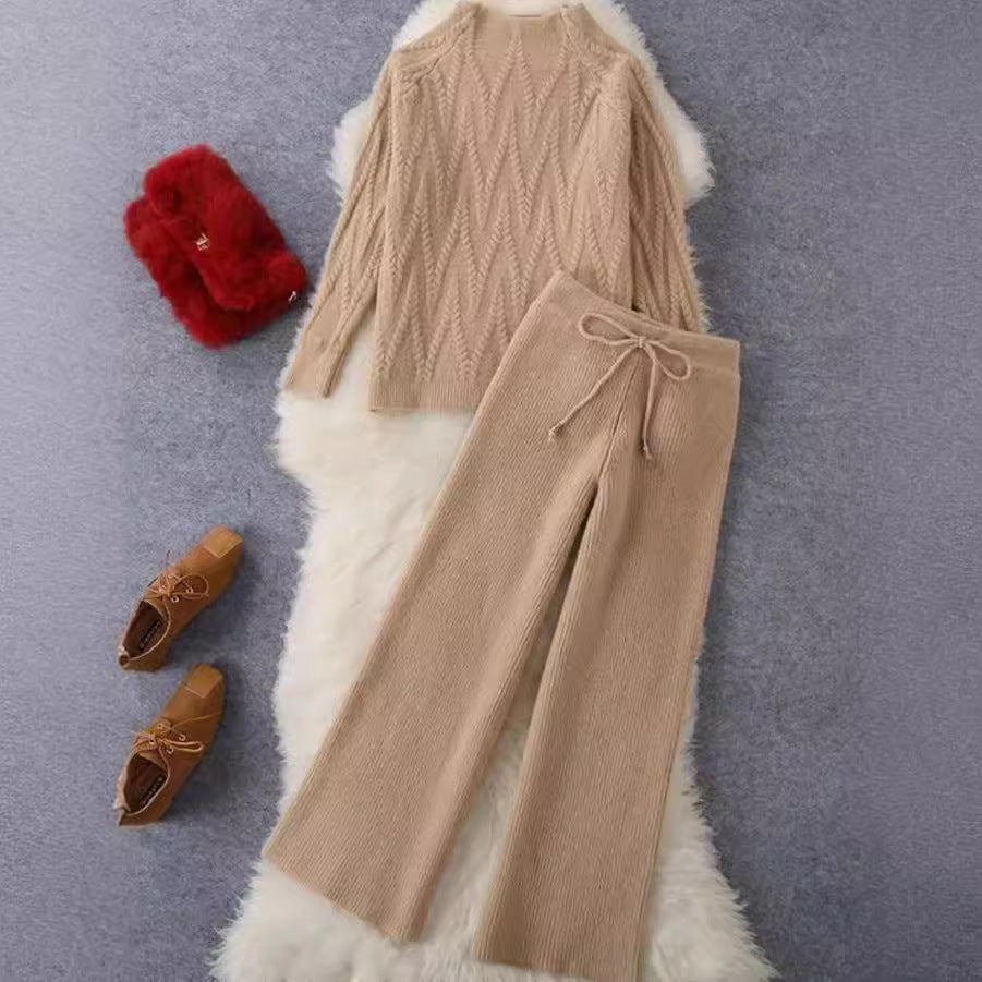 Ensemble deux pièces pull tricoté et pantalon large