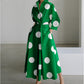 Fashionable Polo-neck Three-quarter-sleeve Loose-fit Flared Maxi Dress