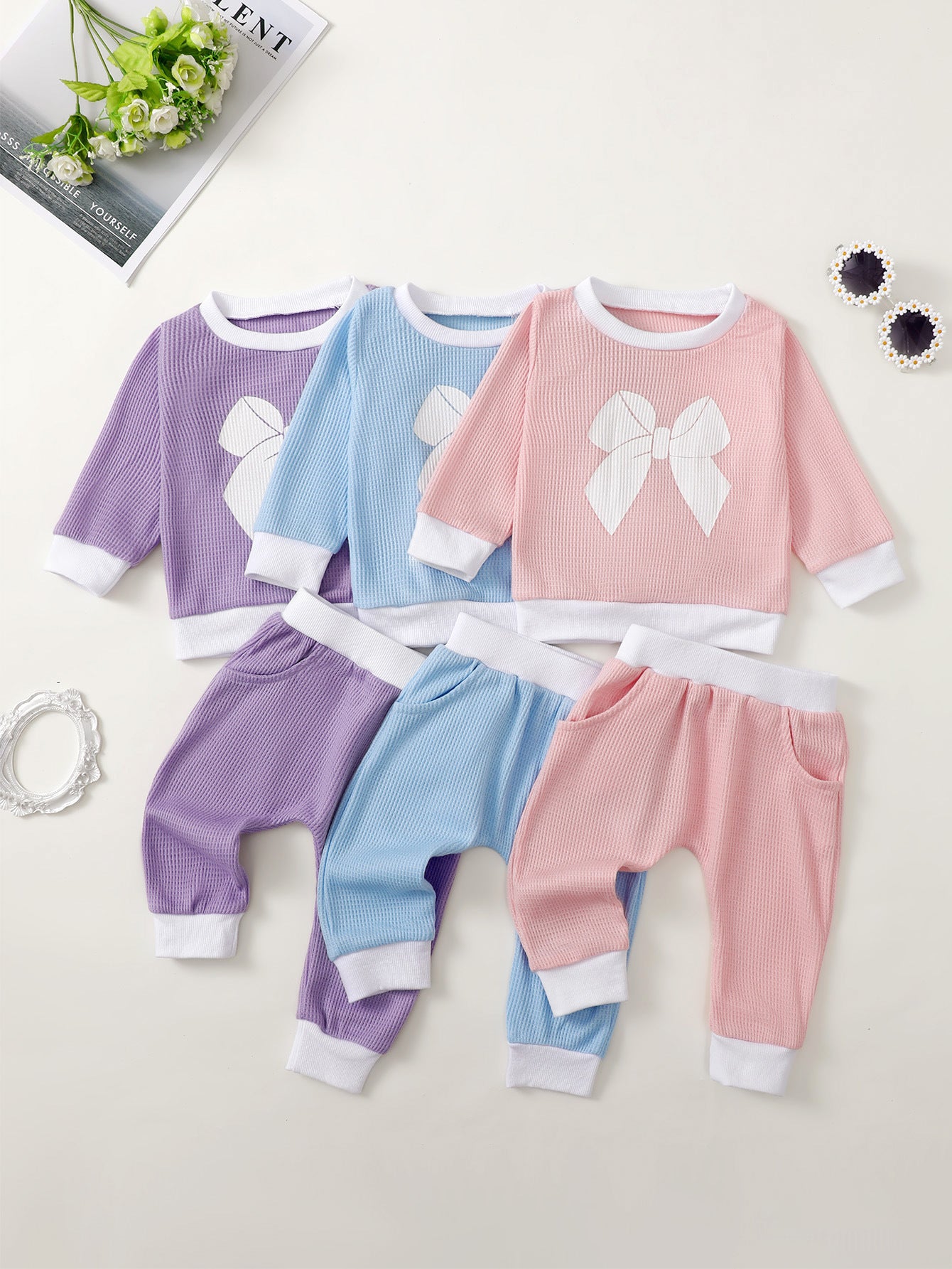 Ensemble pull gaufré imprimé pour fille