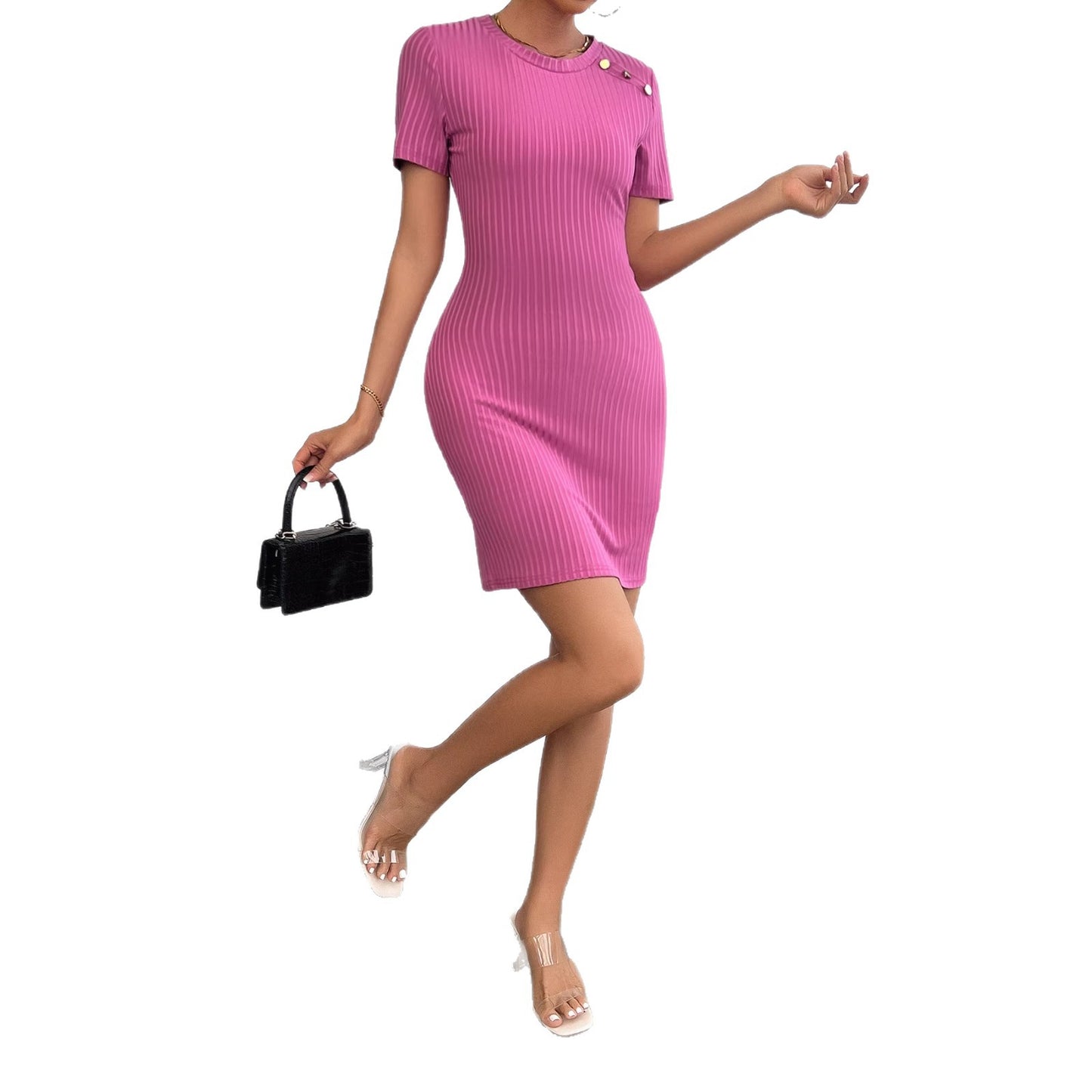 Womens Fashionable Round-Neck Sexy Slim-Fit Sheath Dress