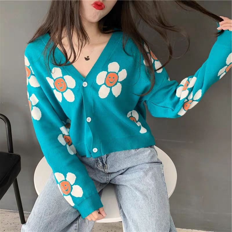 Interesting Flower Knitted Small Cardigan Jacket Preppy Style