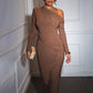 Oblique Shoulder Long Sleeve Fashion Pleated Dress