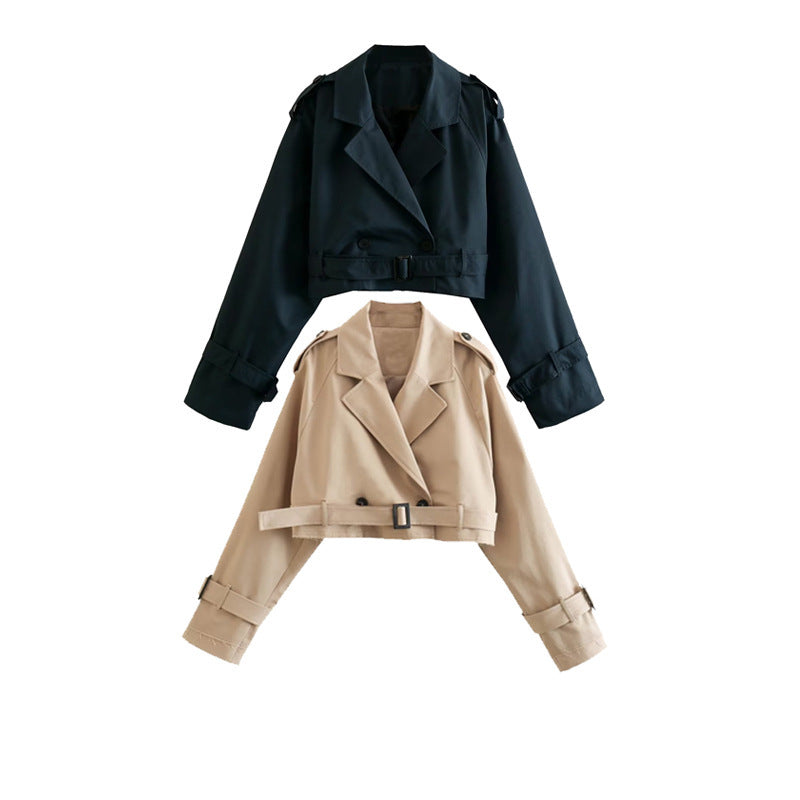 Trench-coat décontracté à manches longues avec ceinture de style français