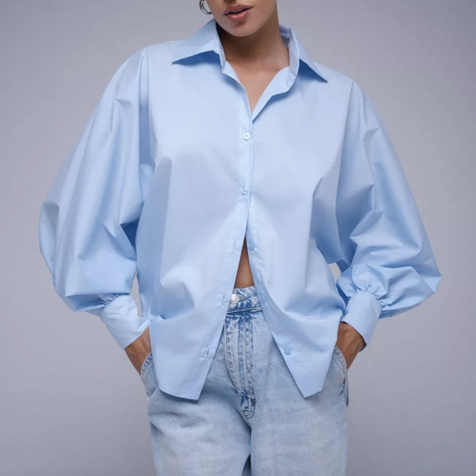 Retro Elegant Bubble Sleeve V-neck Top Shirt Casual Blouse Women