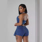Women's Sleeveless Backless Halter Vest Top Shorts