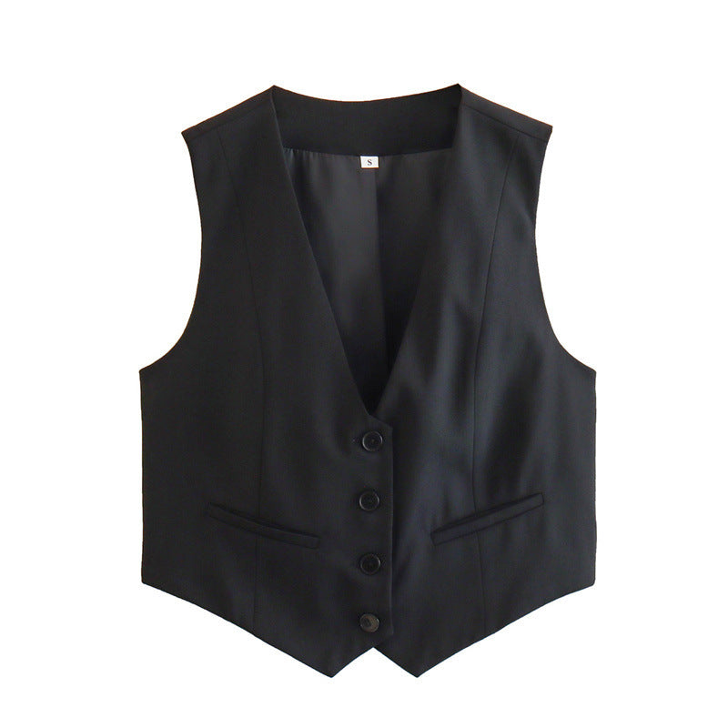 Women's Loose Button Decoration Multi-color Versatile Vest