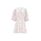 Cotton And Linen Puff Sleeve High Waist Heart Printing Dress