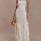 Fashionable Solid-Colored Halterneck Ruffled Sexy Backless Party Dress For Women