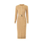 Robe longue en tricot élastique à manches longues et col rond