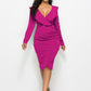 V-neck Ruffled Long-sleeve Hip Dress Women Girl Fashion