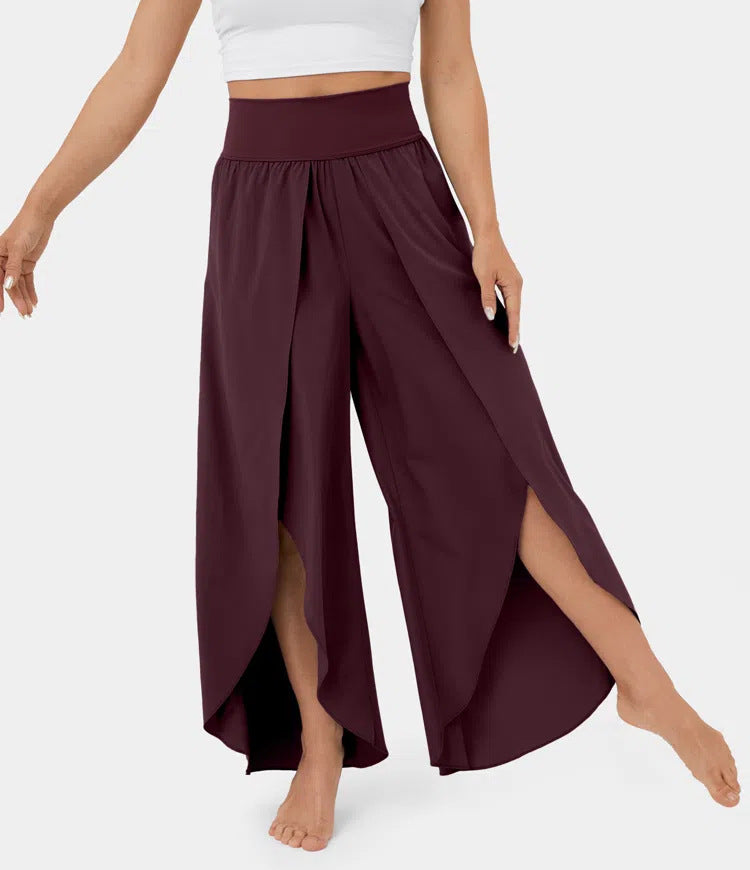 Pantalon de yoga ample fendu, taille haute, élastique, jambes larges, mode femme, vêtements polyvalents