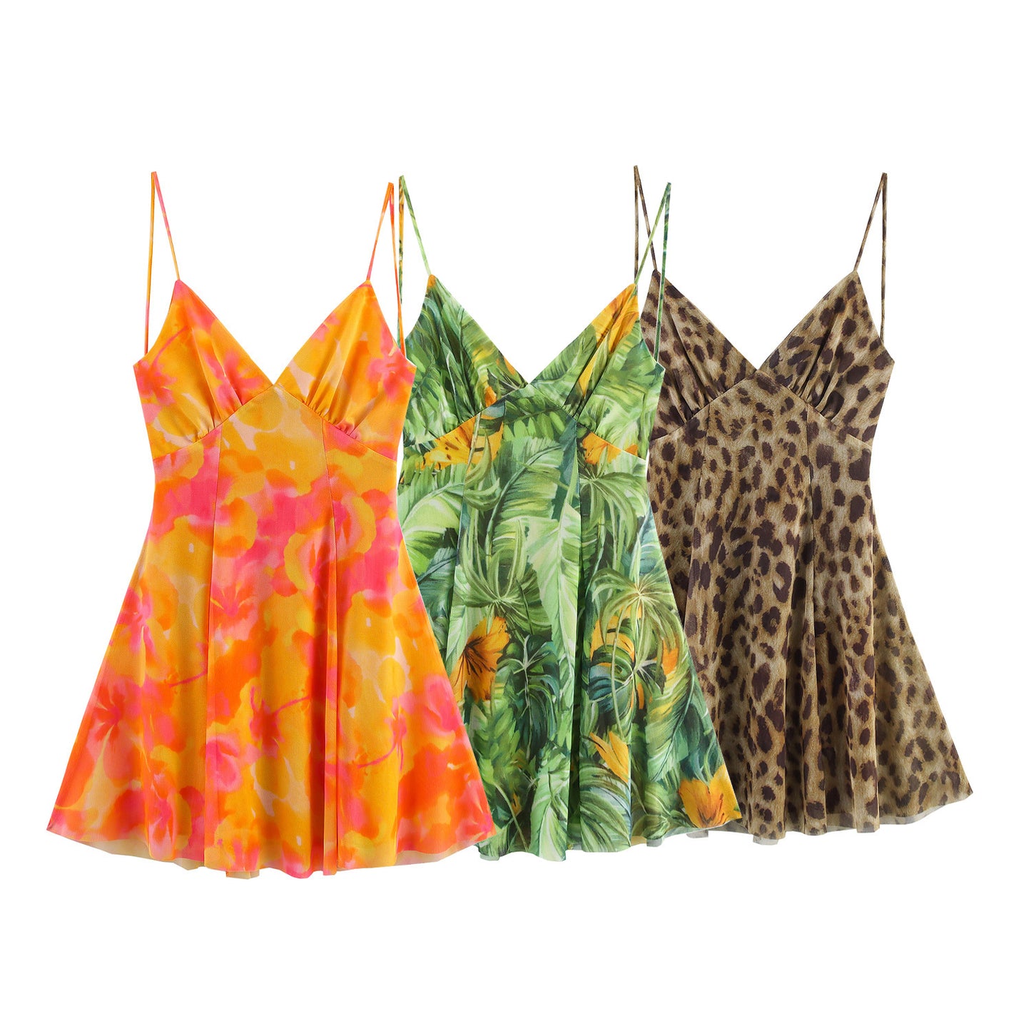 Ethnic Style Floral Print Silk Net Short Sling Dress