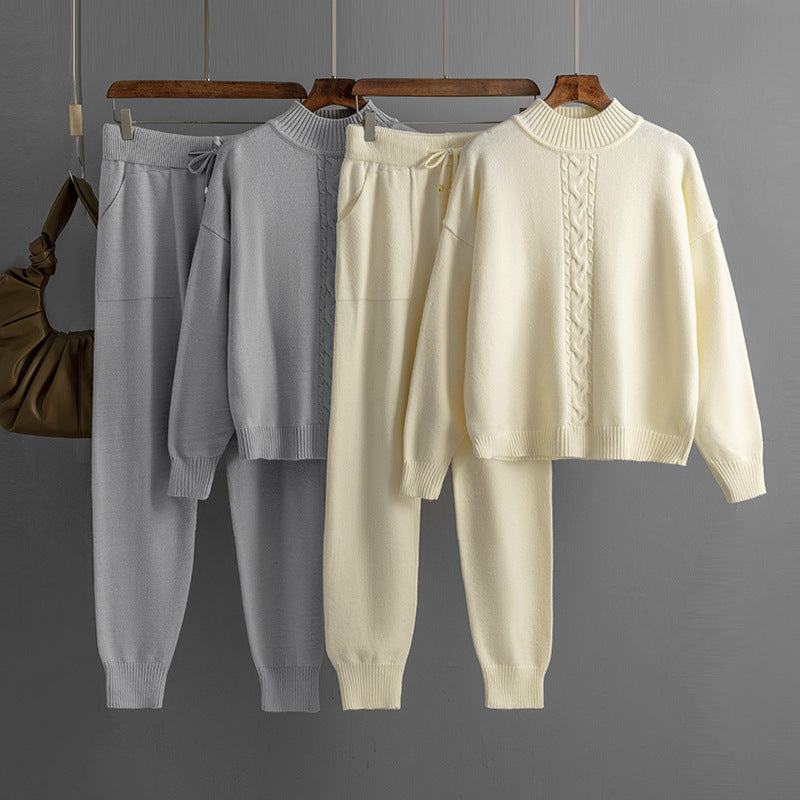 Pull décontracté en tricot torsadé à demi-col roulé