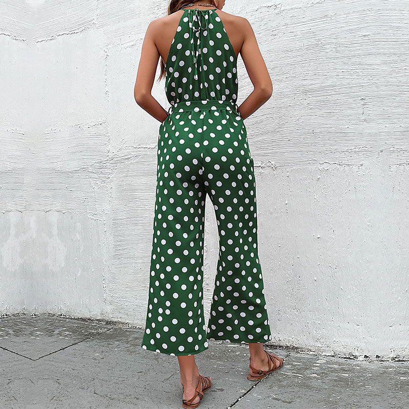 Combinaison ample à jambes larges et à pois