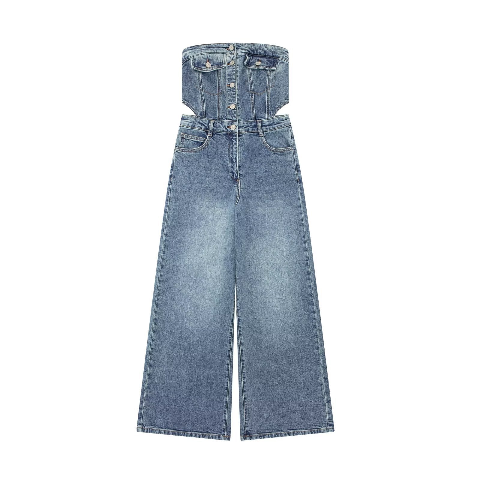 Women's Fashion Tube Top Denim Jumpsuit