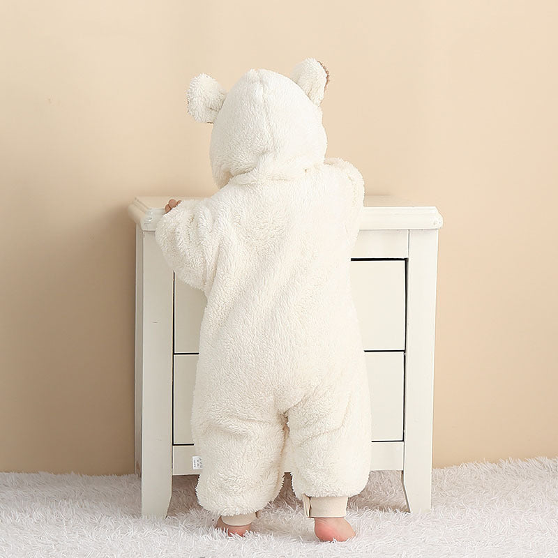 Pyjama une pièce pour bébé, combinaison à capuche tridimensionnelle en velours double face