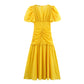 Cut Flower Slim Fit V-neck Puff Sleeve Women's Dress