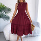 Casual Sleeveless Ruched Waistline Flounce Maxi Dress