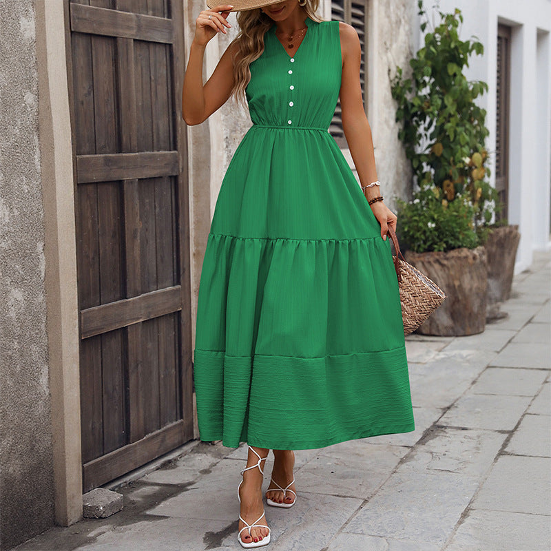 Summer New Womens Solid-Colored Sleeveless Stand-Collar Dress For Women