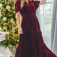 Christmas Velvet Women's Short Sleeve Nipped-waist Pocket Dress