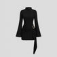 Metal Waist Buckle Minimalist Slightly Flared Sleeve Slim Fit Midi Dress