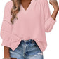 New Women's V-neck Casual Solid Color Long Sleeve Loose Shirt