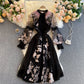 Heavy Industry Embroidered Flowers Ostrich Fur Lace Dress