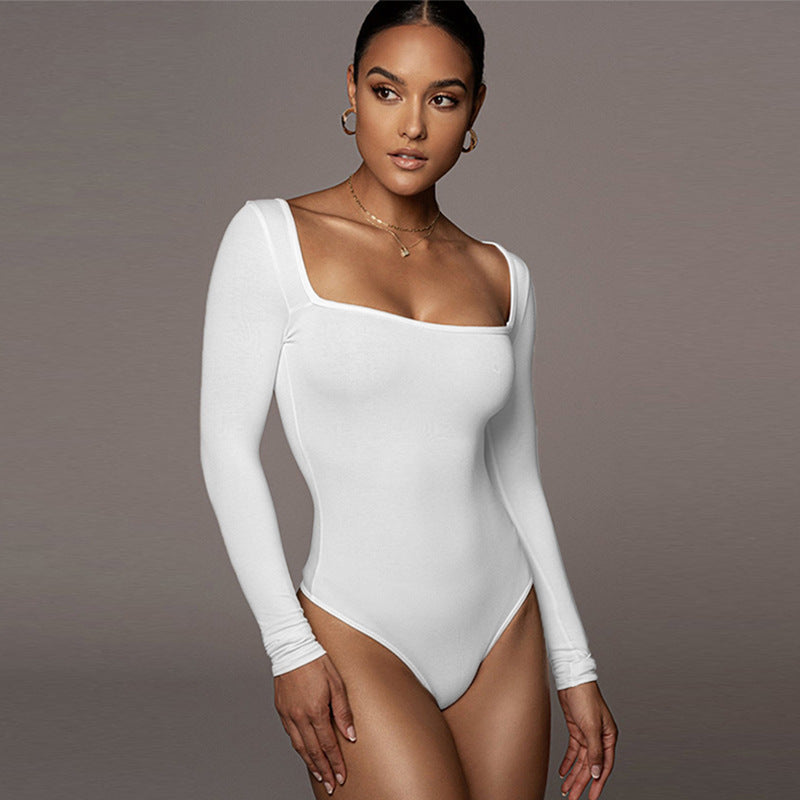 Slim Fit Slimming Square Collar Bottoming Long Sleeve Jumpsuit