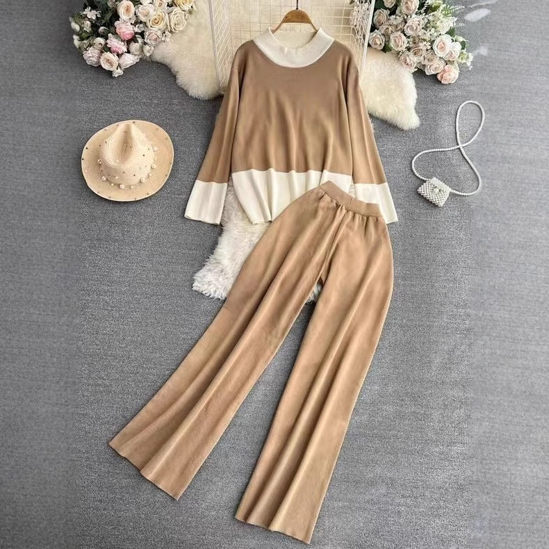 Fashion Women's Long-sleeved Top High Waist Slimming Wide-leg Pants Suit