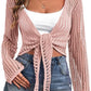 Beach Cover-up Hollow Out Long Sleeve Lace-up Sweater Top For Women