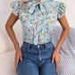 Casual Floral Stringy Selvedge Lace-up Bow Top