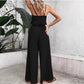 Elegant Solid-color Two-piece Set A V-neck Slip Top With Tie Details And Wide-leg Trousers