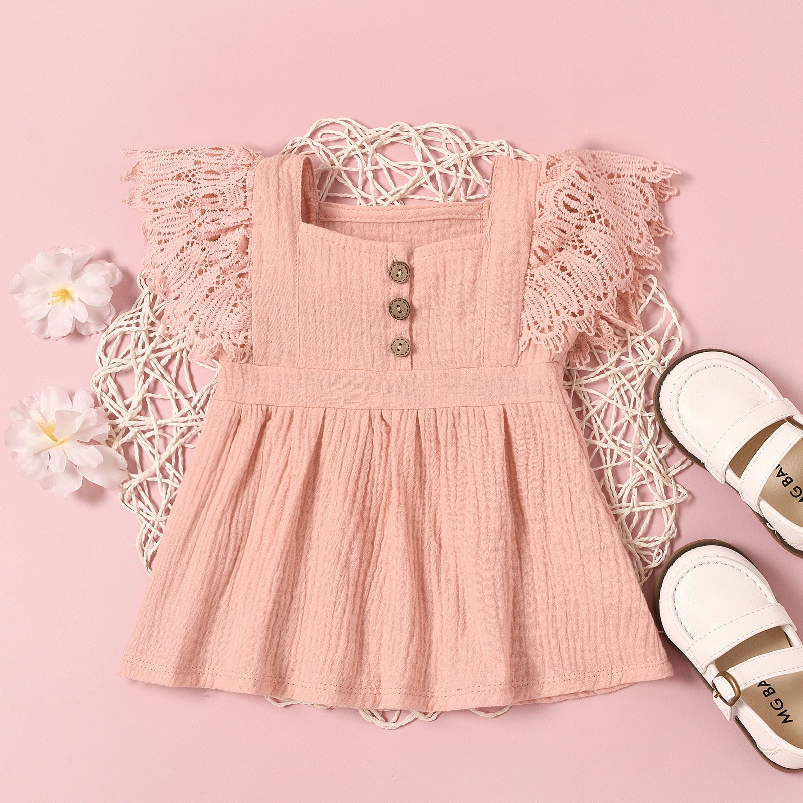 Robe sans manches de couleur unie pour enfants de printemps
