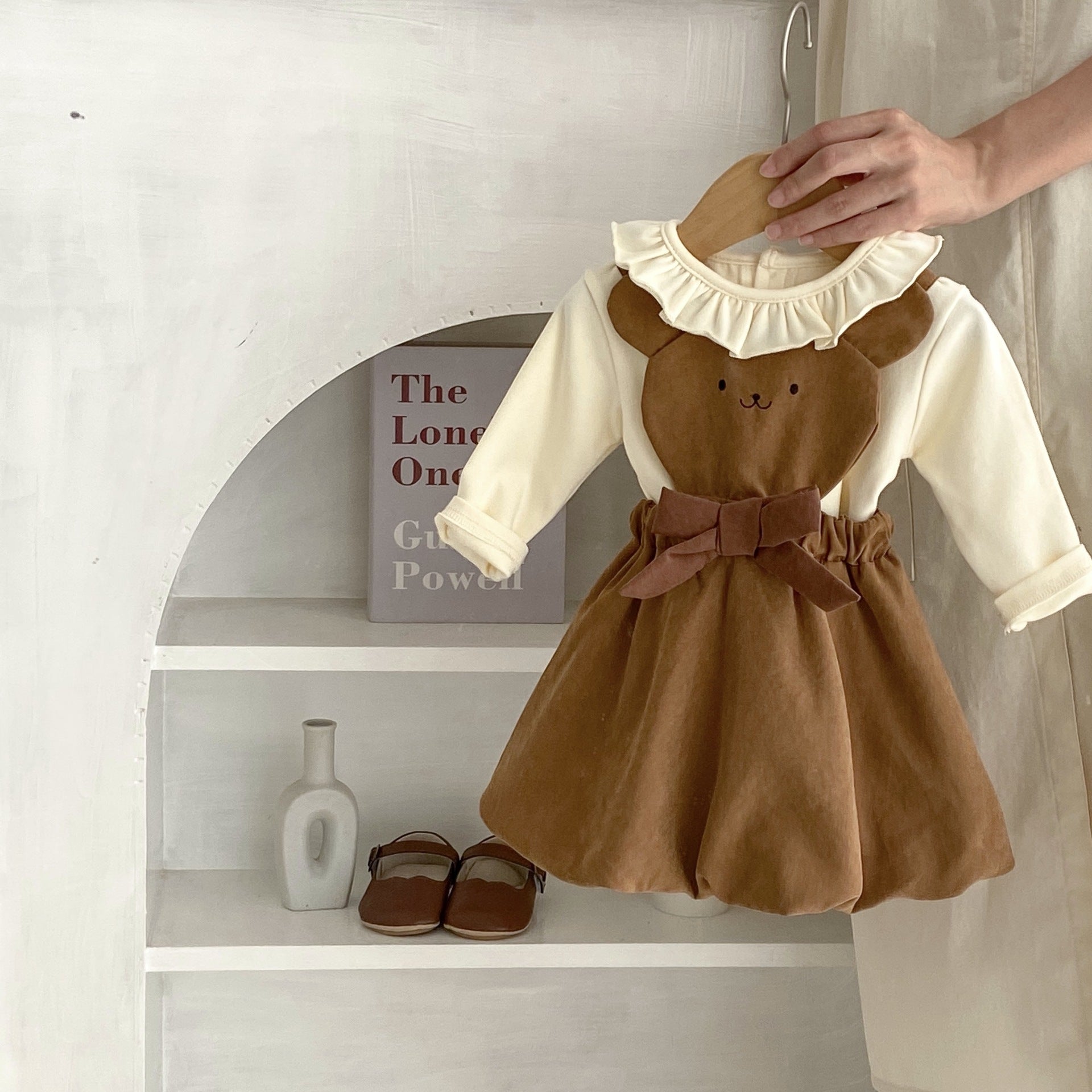 Chemise à volants et col en V pour enfant, motif champignon, jupe lanterne