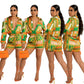 Women's Casual Long-sleeved Shirt Shorts Printed Two-piece Suit
