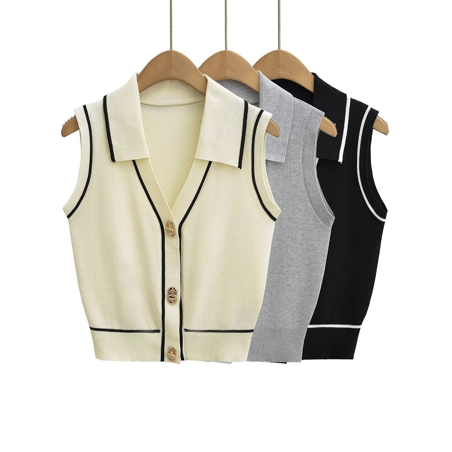 Summer Fashion New Slim Fit Slimming Big Button Sleeveless Knitwear