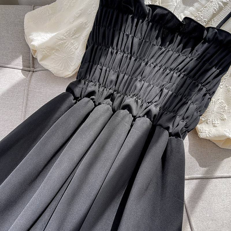 Bubble Sleeves Hepburn Little Black Lace Splice Dress